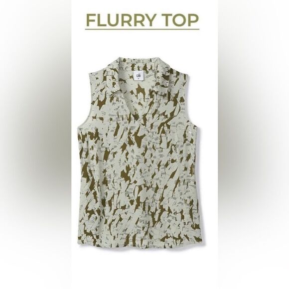 Cabi Flurry Top in an Olive & Cream Abstract Pattern. Size Large. NWOT - Picture 8 of 10